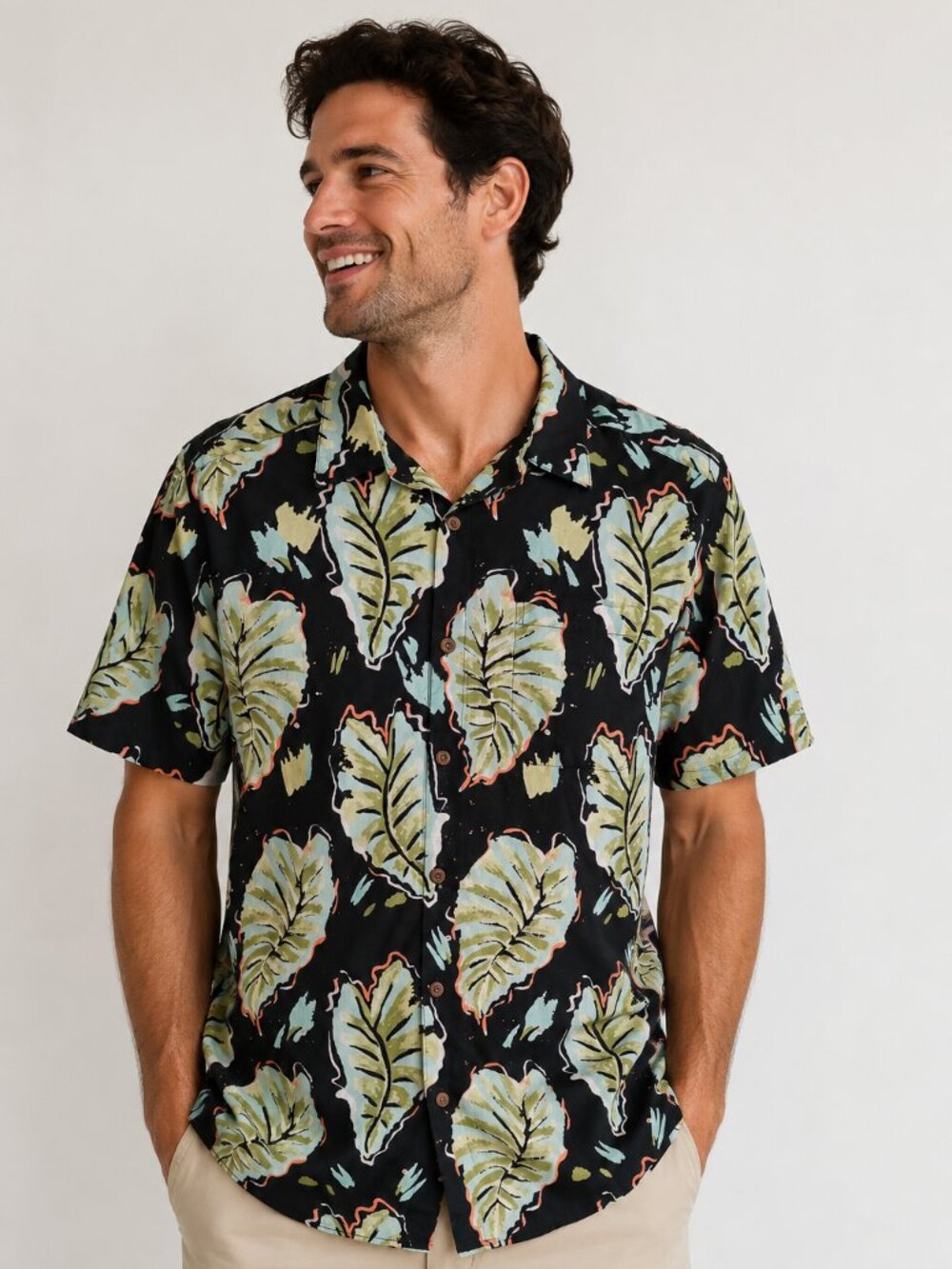 Patagonia Pataloha Hawaiian Shirt Men's Med Organic Cotton Tropical Leaf Print